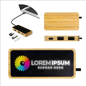 Bamboo 3-in-1 USB Hub with Custom RGB LED Logo